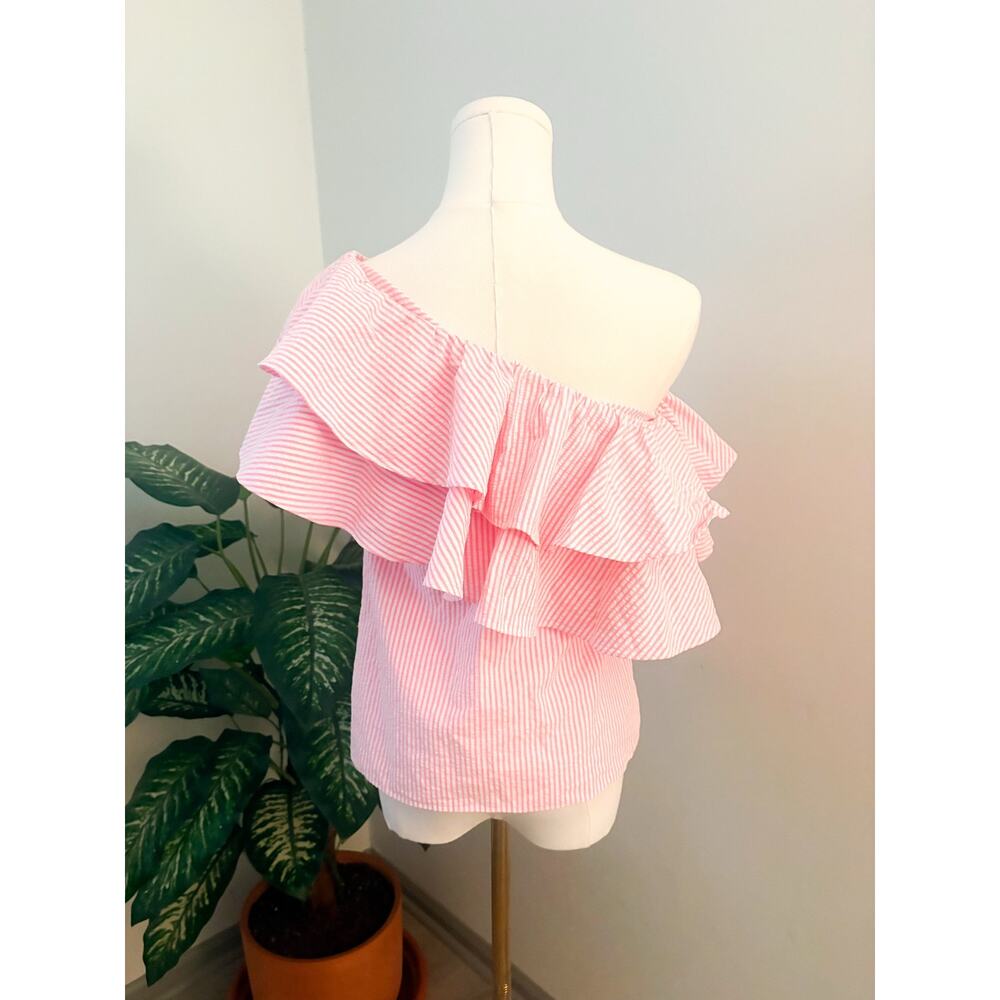 Lilly Pulitzer Trixie Pink Stripe Off Shoulder Ruffle Top XXS Vacation Resort - Picture 5 of 7